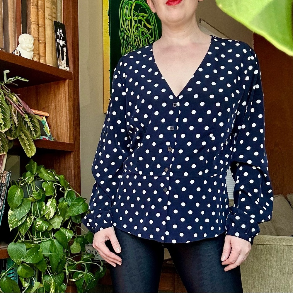 Neiman Marcus Navy Polka Dot Women's Top